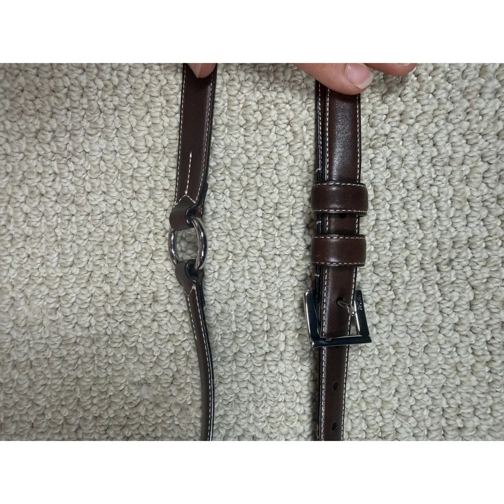 Lauren Ralph Lauren Brown Leather Double Wrap Belt Silver Hardware Small